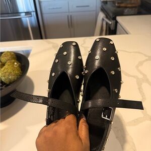 Elegant Black Studded Ballerina Flats